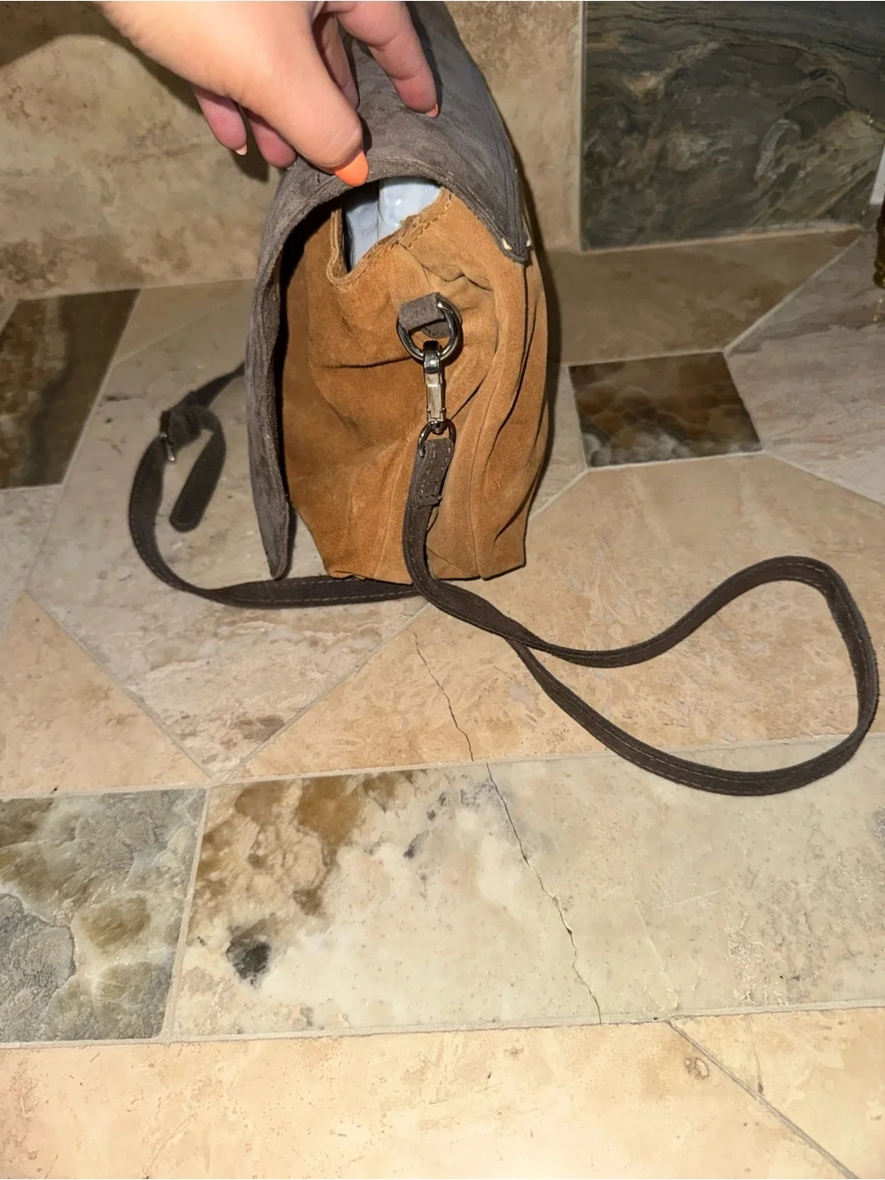Zara Trafaluc Suede Leather Colorblock Crossbody Messenger Bag Brown Taupe